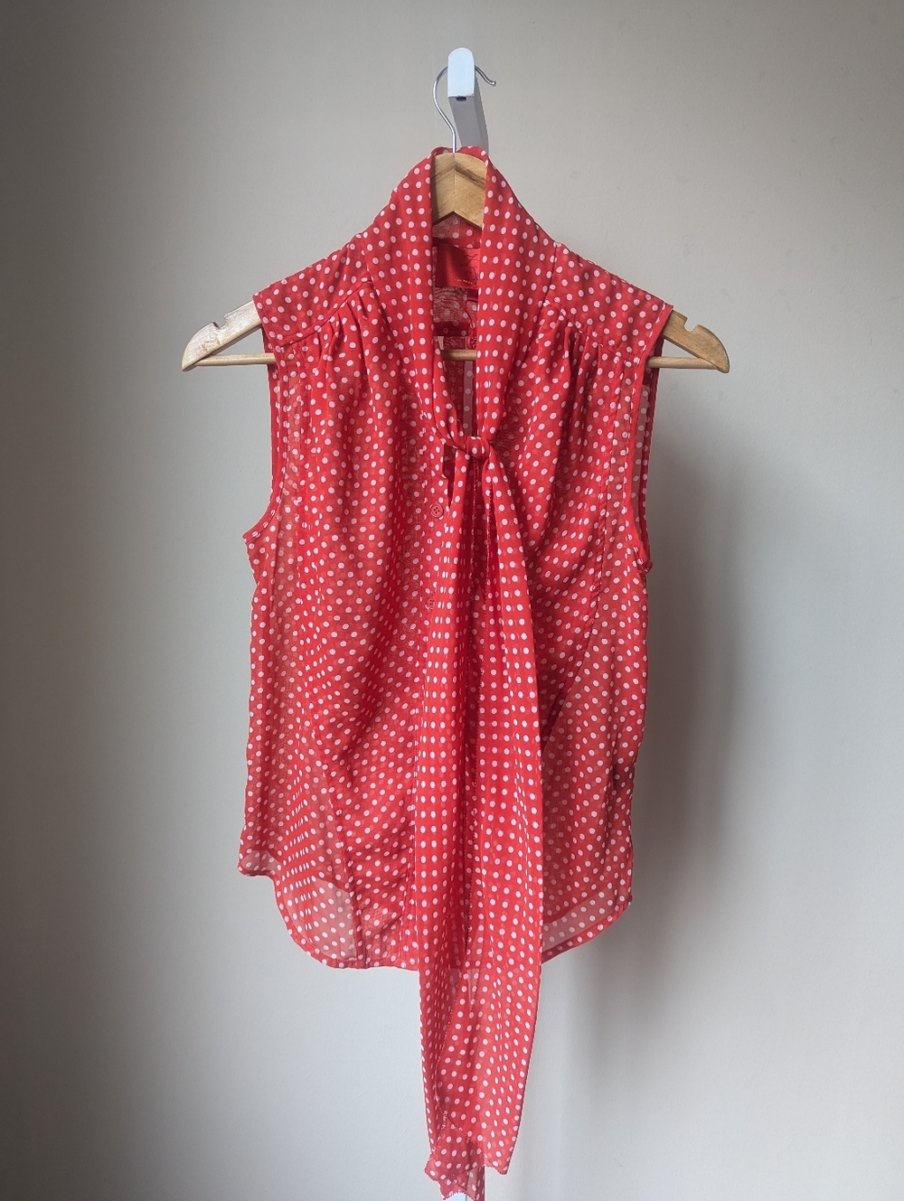 Z Spoke by Zac Posen red & white polka dot tie neck chiffon blouse